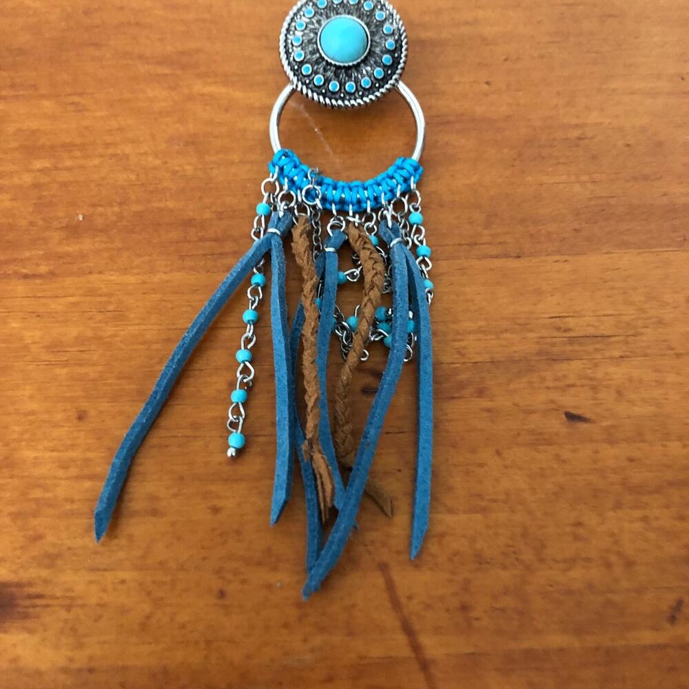 Justin Boots Turquoise Western Concho Earrings with Fringe NWT - Picture 9 of 14